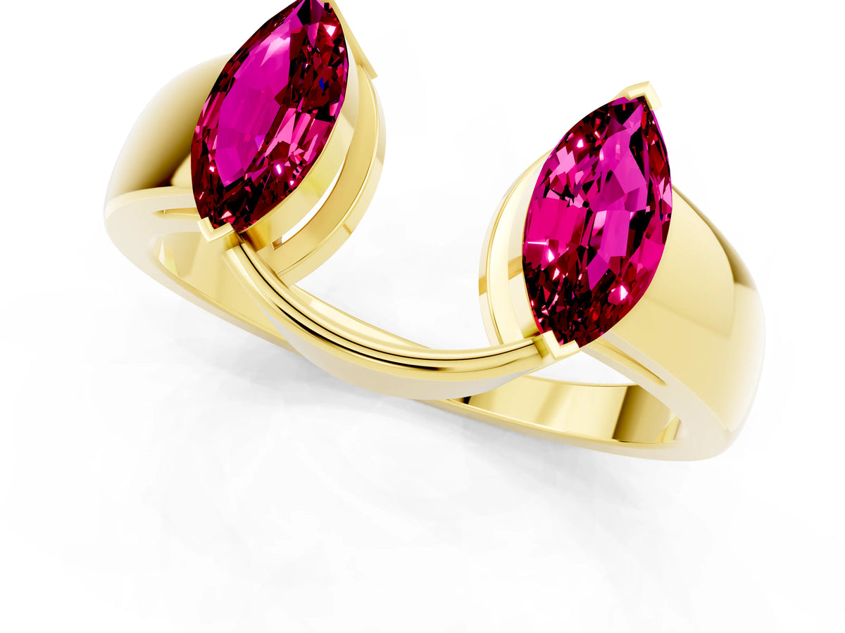 Marquise Garnet Open Band Ring in Yellow gold with Tension Setting_1
