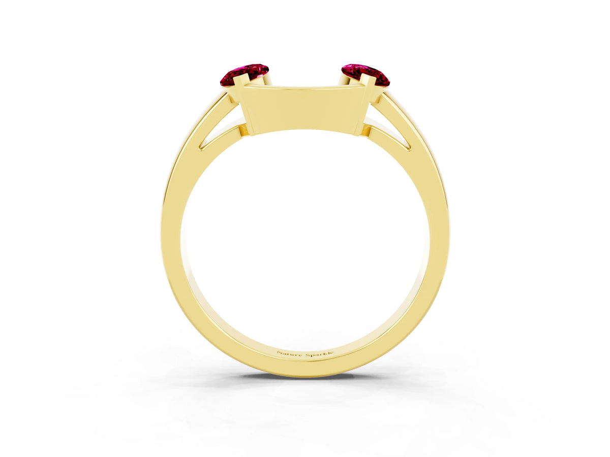 Marquise Garnet Open Band Ring in Yellow gold with Tension Setting_3