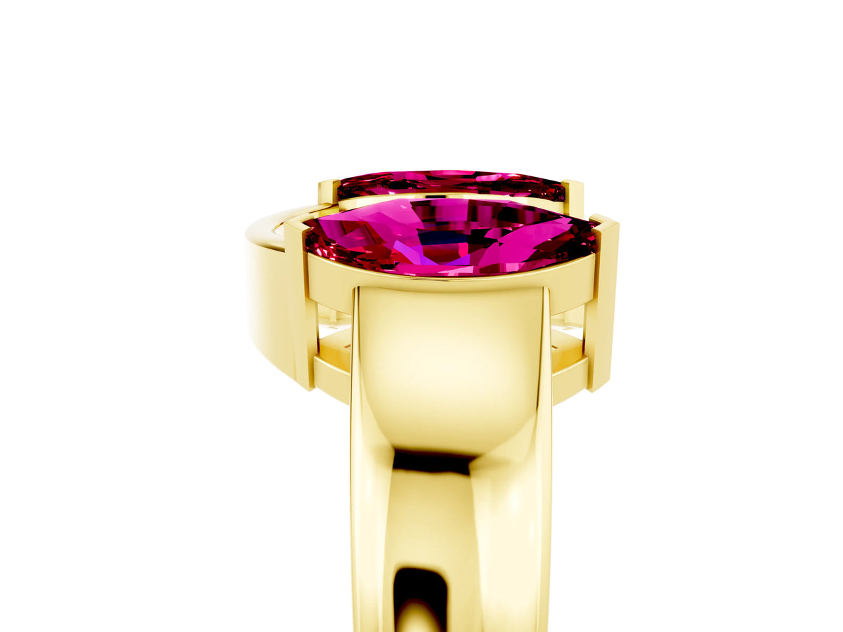Marquise Garnet Open Band Ring in Yellow gold with Tension Setting_5