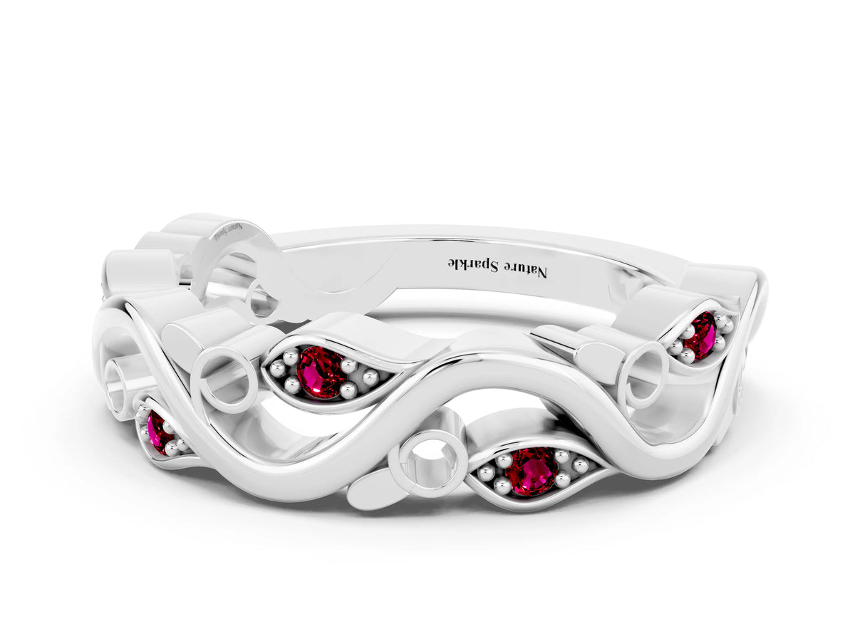 Marquise Garnet Vine Eternity Band in Platinum with Bezel Setting