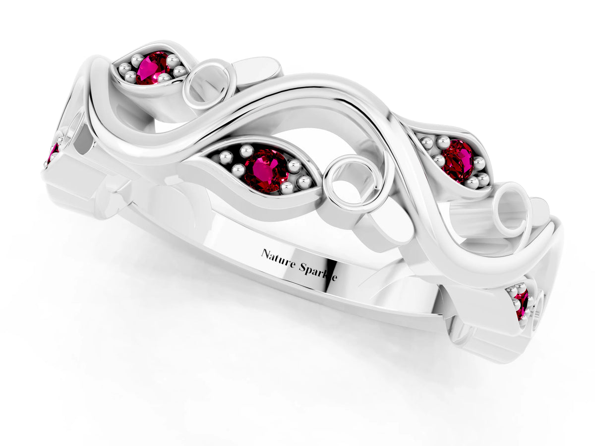 Marquise Garnet Vine Eternity Band in White gold with Bezel Setting_1