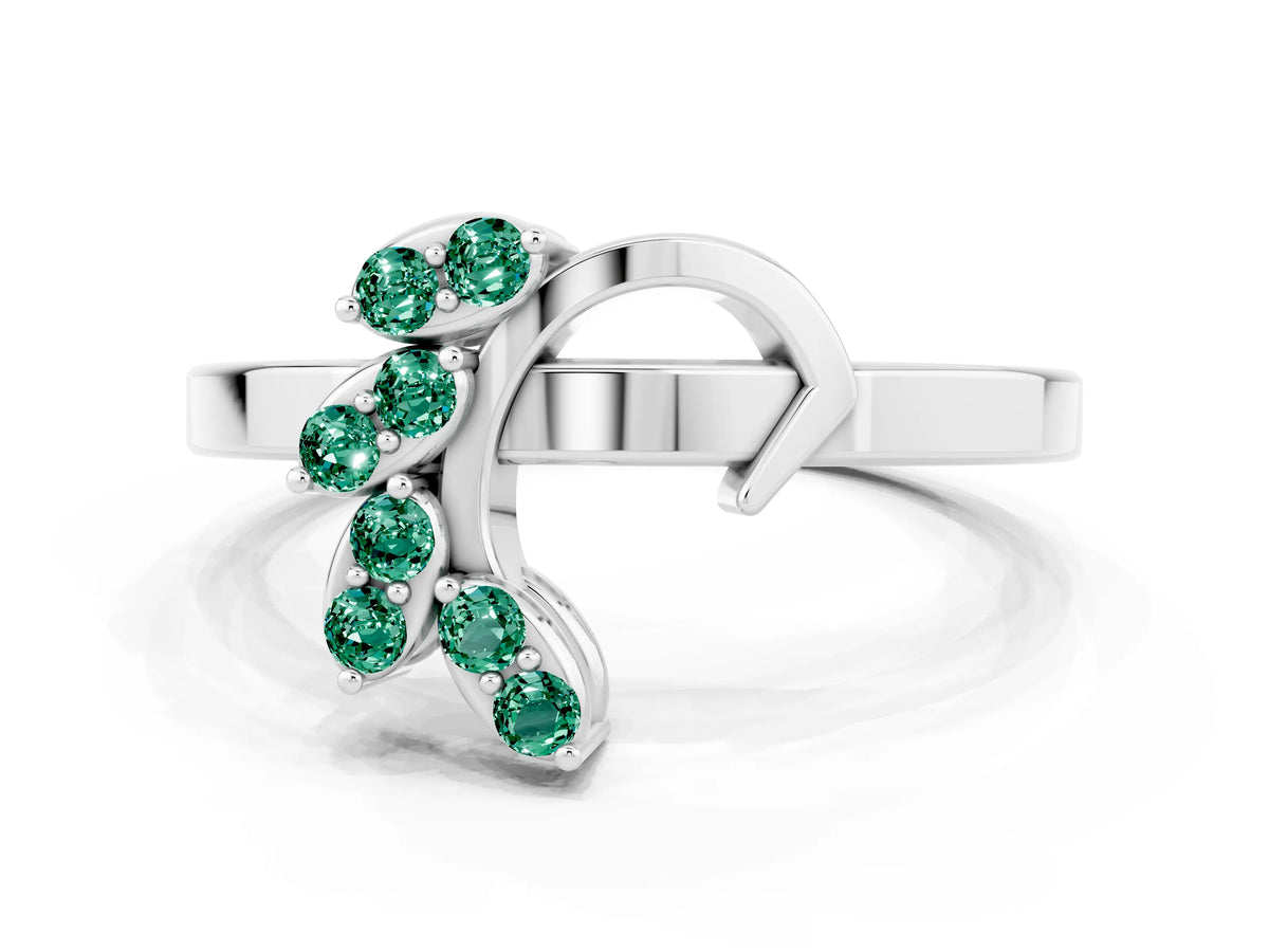 Marquise Green Sapphire Floral Cluster Bypass Ring in Platinum with Prong Setting