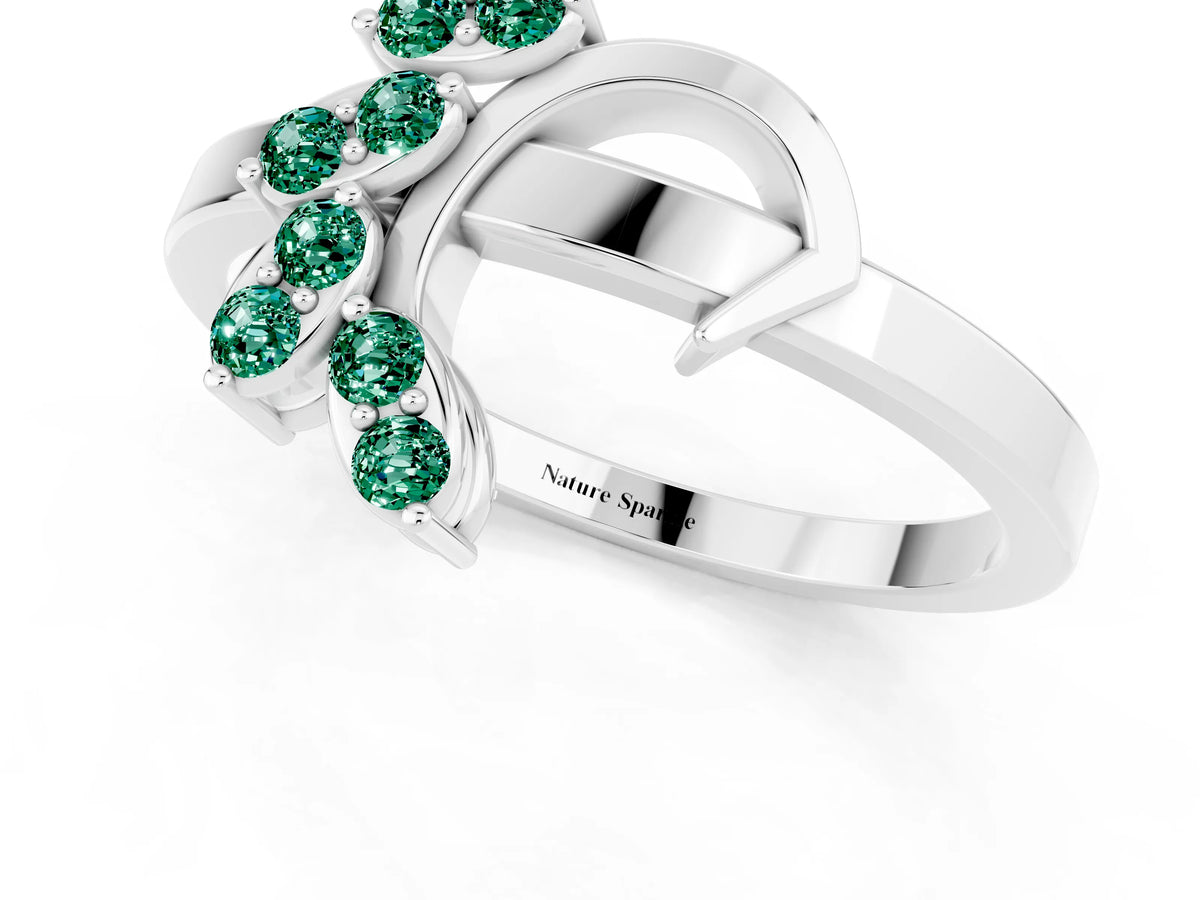 Marquise Green Sapphire Floral Cluster Bypass Ring in Platinum with Prong Setting_1