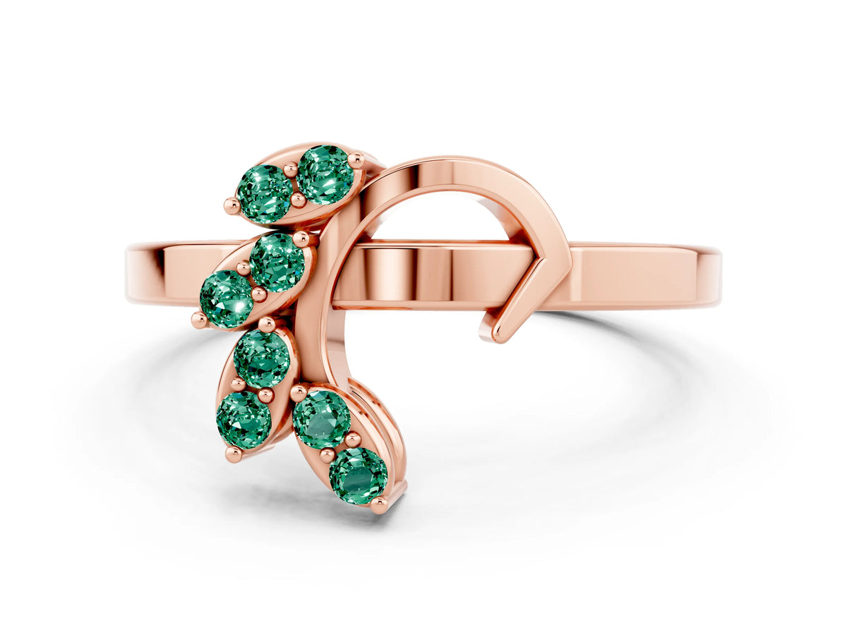 Marquise Green Sapphire Floral Cluster Bypass Ring in Rose gold with Prong Setting