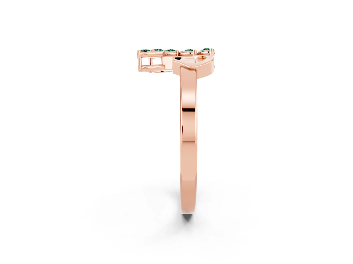 Marquise Green Sapphire Floral Cluster Bypass Ring in Rose gold with Prong Setting_2
