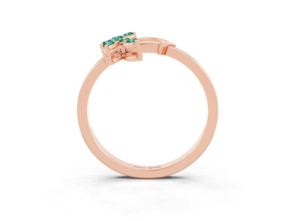 Marquise Green Sapphire Floral Cluster Bypass Ring in Rose gold with Prong Setting_3