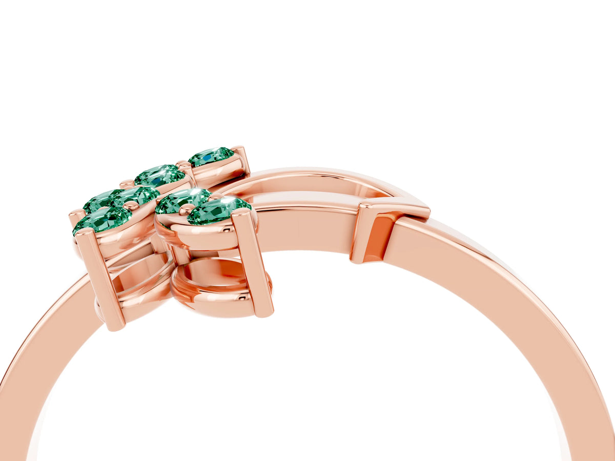 Marquise Green Sapphire Floral Cluster Bypass Ring in Rose gold with Prong Setting_4