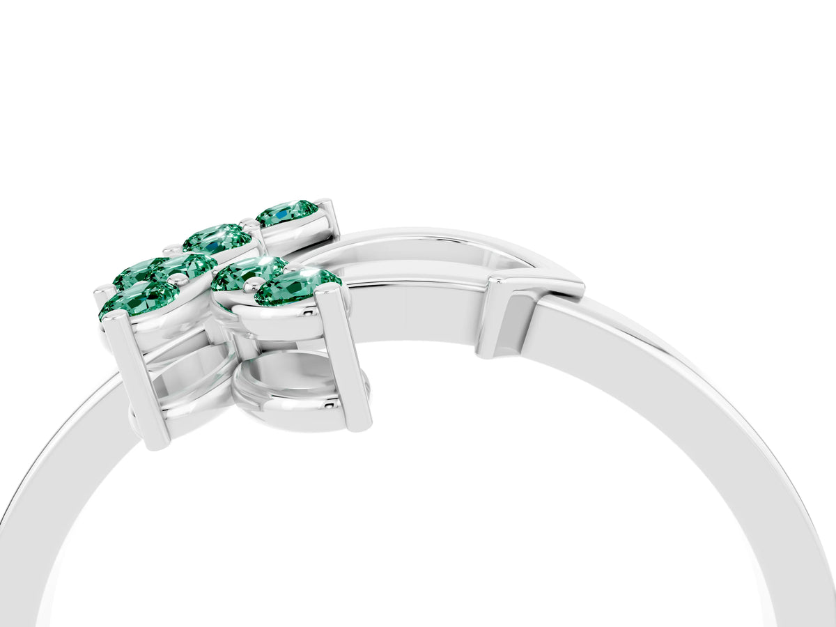 Marquise Green Sapphire Floral Cluster Bypass Ring in White gold with Prong Setting_4