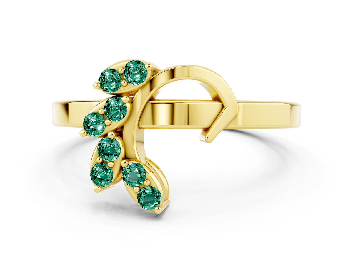 Marquise Green Sapphire Floral Cluster Bypass Ring in Yellow gold with Prong Setting