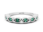 Marquise Green Sapphire Milgrain Half Eternity Band in Platinum with Bezel Setting