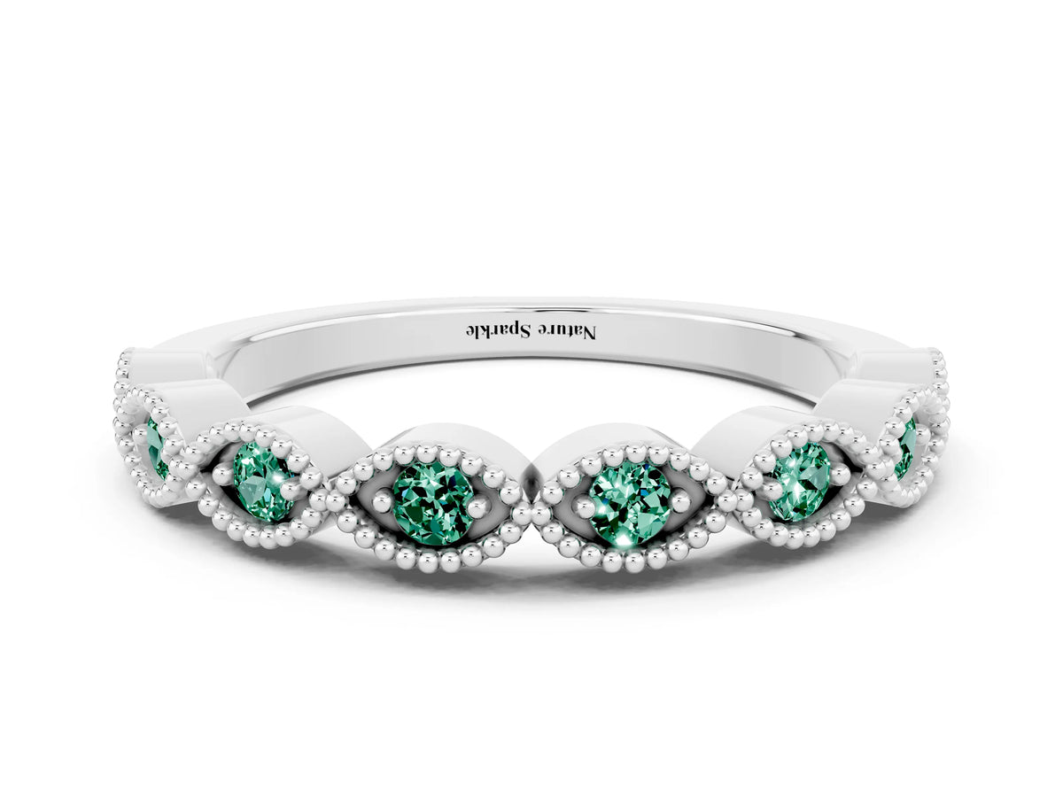 Marquise Green Sapphire Milgrain Half Eternity Band in Platinum with Bezel Setting