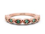 Marquise Green Sapphire Milgrain Half Eternity Band in Rose gold with Bezel Setting