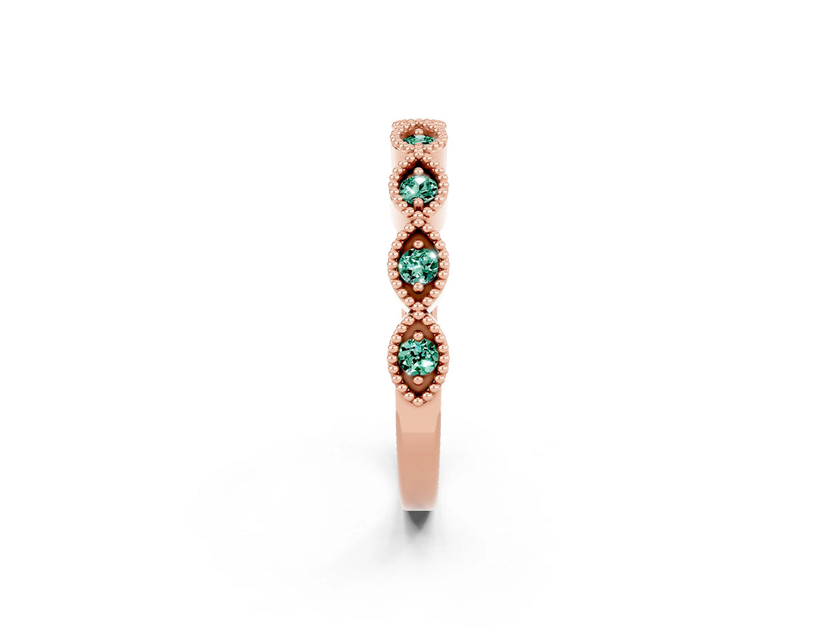 Marquise Green Sapphire Milgrain Half Eternity Band in Rose gold with Bezel Setting_2