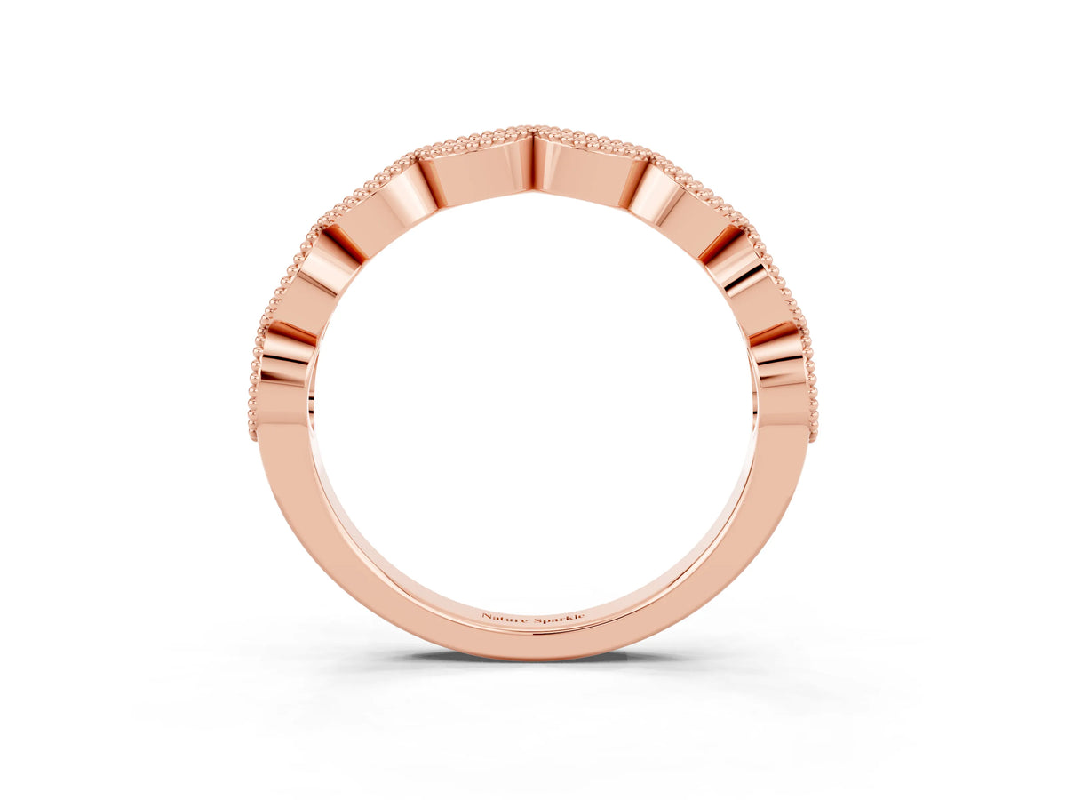 Marquise Green Sapphire Milgrain Half Eternity Band in Rose gold with Bezel Setting_3