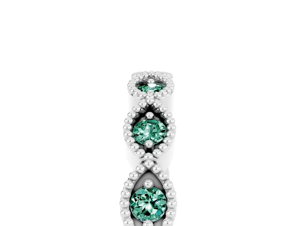 Marquise Green Sapphire Milgrain Half Eternity Band in Silver with Bezel Setting_5