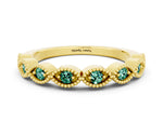 Marquise Green Sapphire Milgrain Half Eternity Band in Yellow gold with Bezel Setting