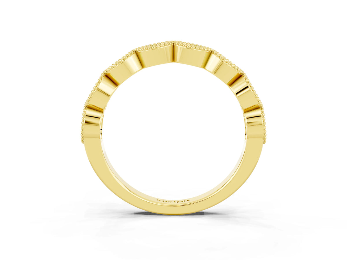 Marquise Green Sapphire Milgrain Half Eternity Band in Yellow gold with Bezel Setting_3