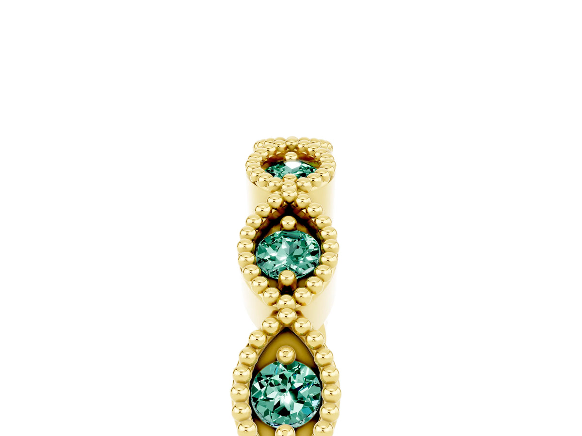 Marquise Green Sapphire Milgrain Half Eternity Band in Yellow gold with Bezel Setting_5