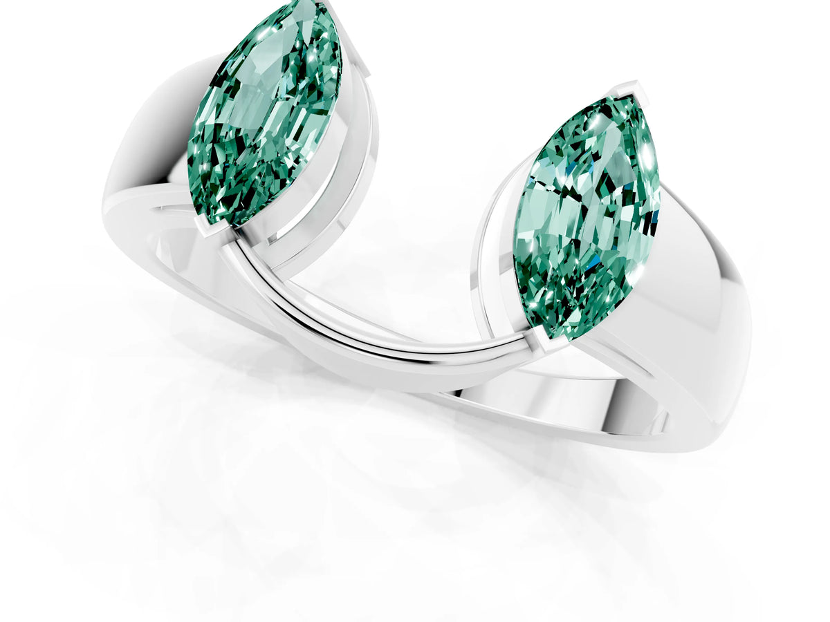 Marquise Green Sapphire Open Band Ring in Platinum with Tension Setting_1