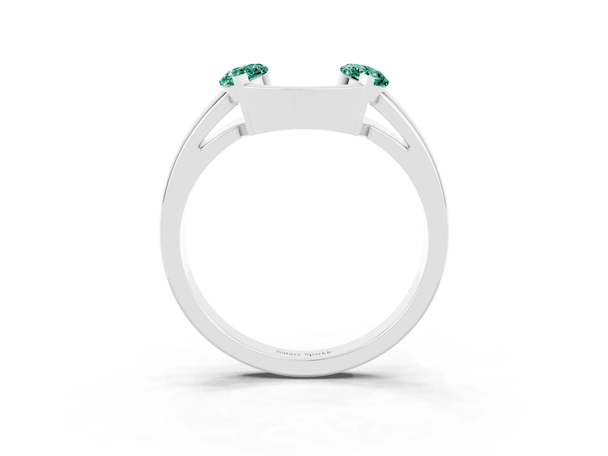 Marquise Green Sapphire Open Band Ring in Platinum with Tension Setting_3