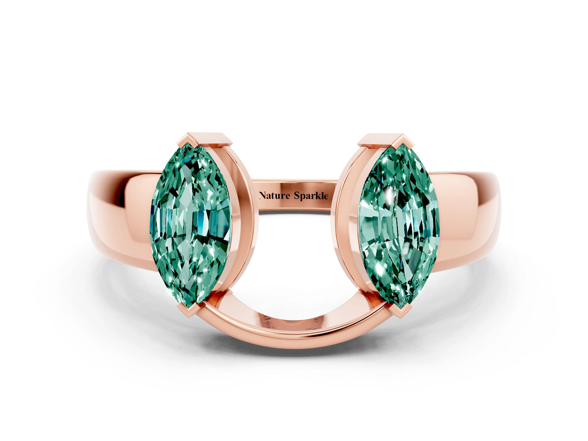 Marquise Green Sapphire Open Band Ring in Rose gold with Tension Setting