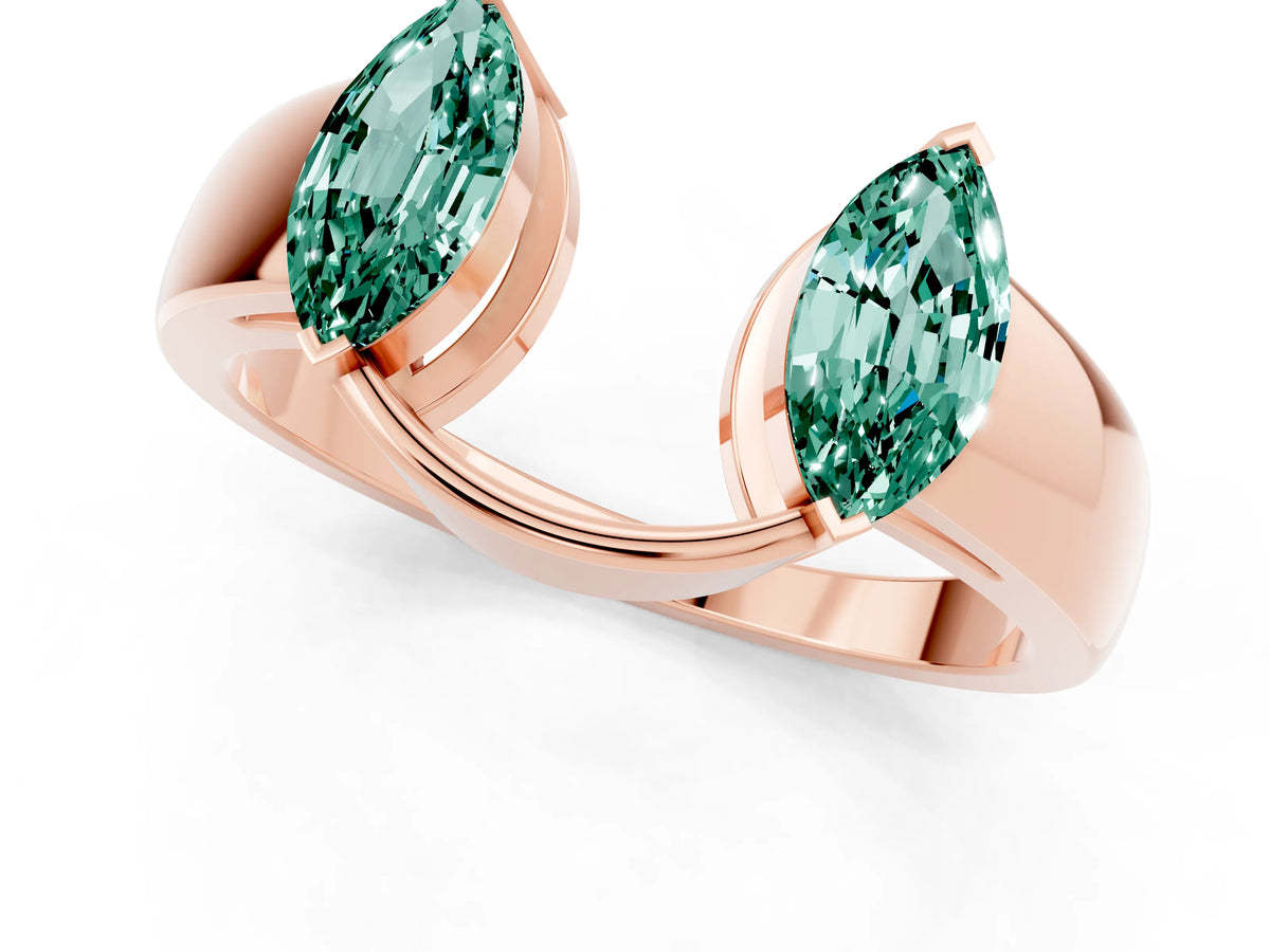 Marquise Green Sapphire Open Band Ring in Rose gold with Tension Setting_1