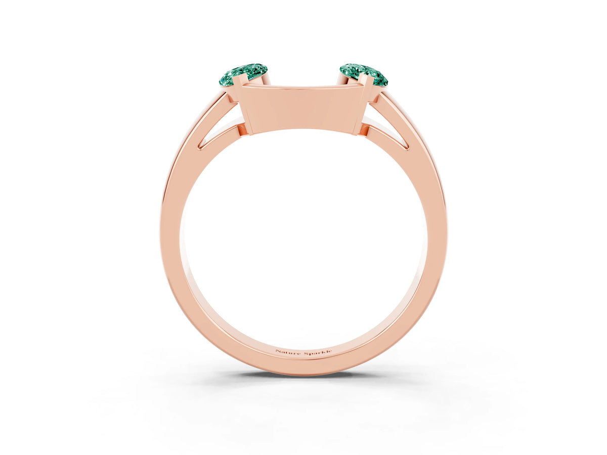 Marquise Green Sapphire Open Band Ring in Rose gold with Tension Setting_3