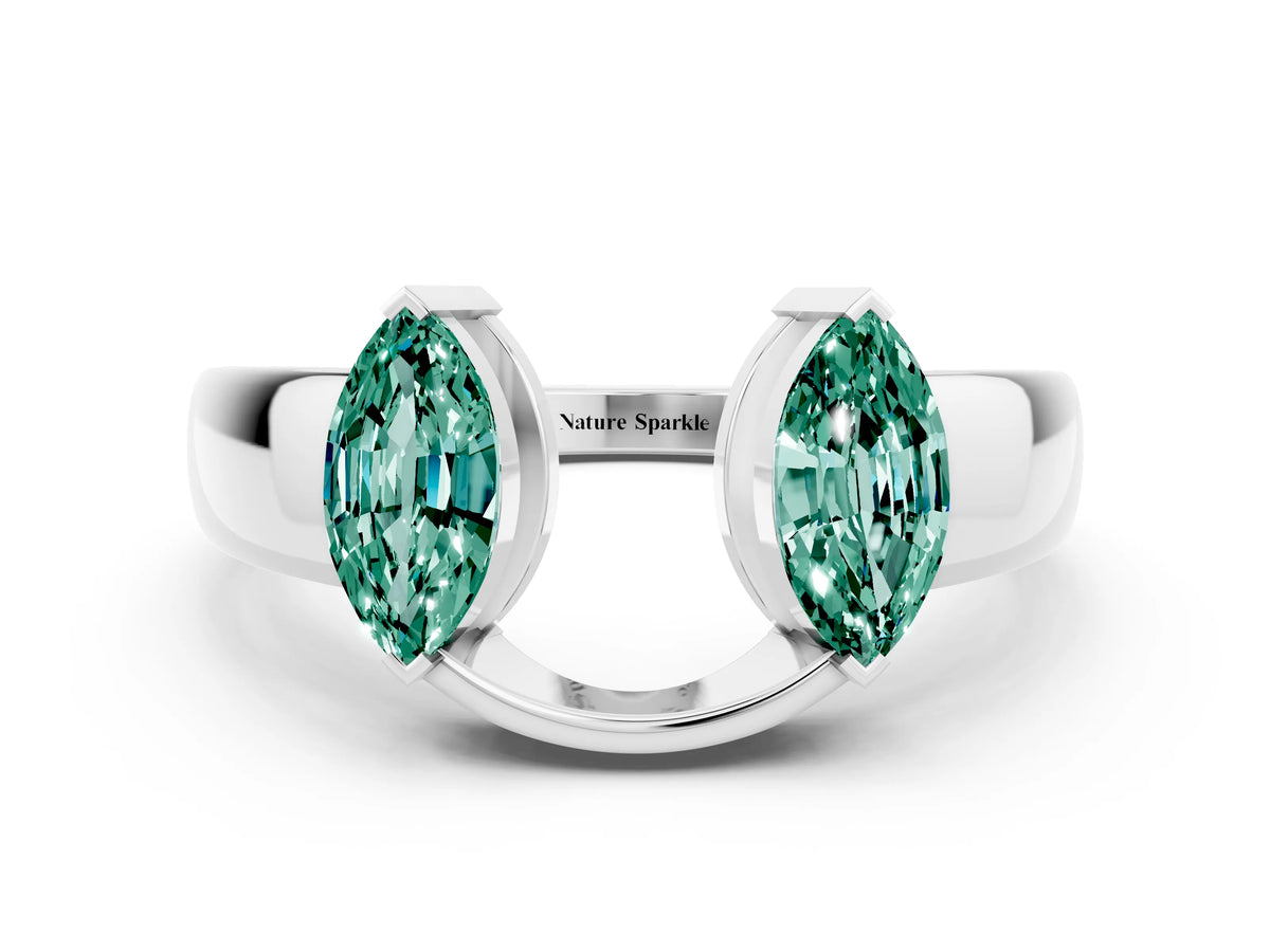 Marquise Green Sapphire Open Band Ring in Silver with Tension Setting