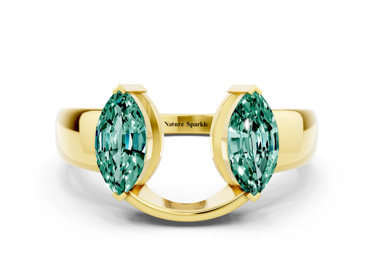 Marquise Green Sapphire Open Band Ring in Yellow gold with Tension Setting_12