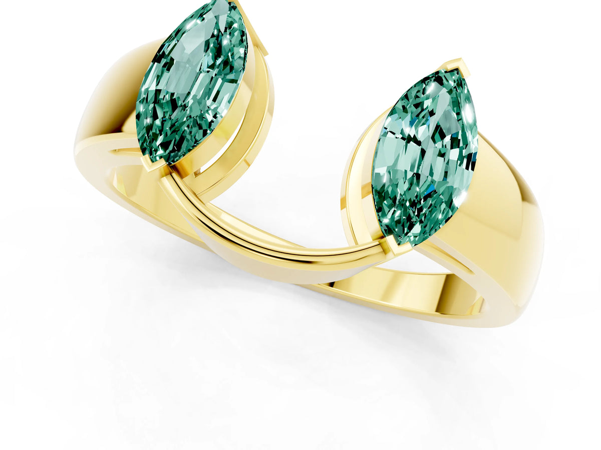 Marquise Green Sapphire Open Band Ring in Yellow gold with Tension Setting_13