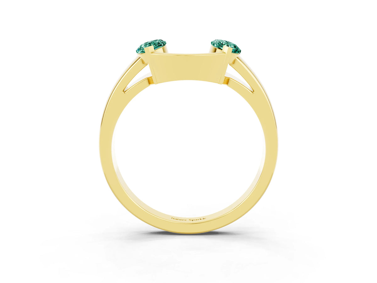 Marquise Green Sapphire Open Band Ring in Yellow gold with Tension Setting_15