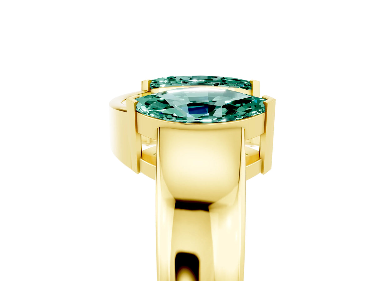 Marquise Green Sapphire Open Band Ring in Yellow gold with Tension Setting_17