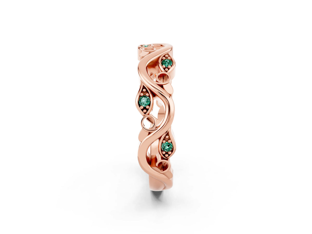 Marquise Green Sapphire Vine Eternity Band in Rose gold with Bezel Setting_2