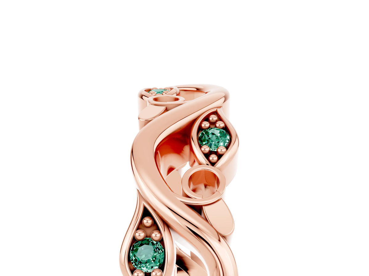 Marquise Green Sapphire Vine Eternity Band in Rose gold with Bezel Setting_5