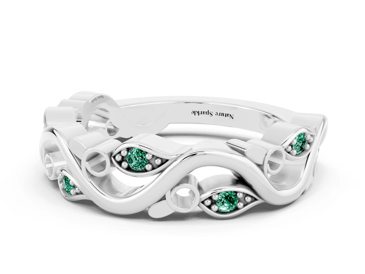 Marquise Green Sapphire Vine Eternity Band in White gold with Bezel Setting