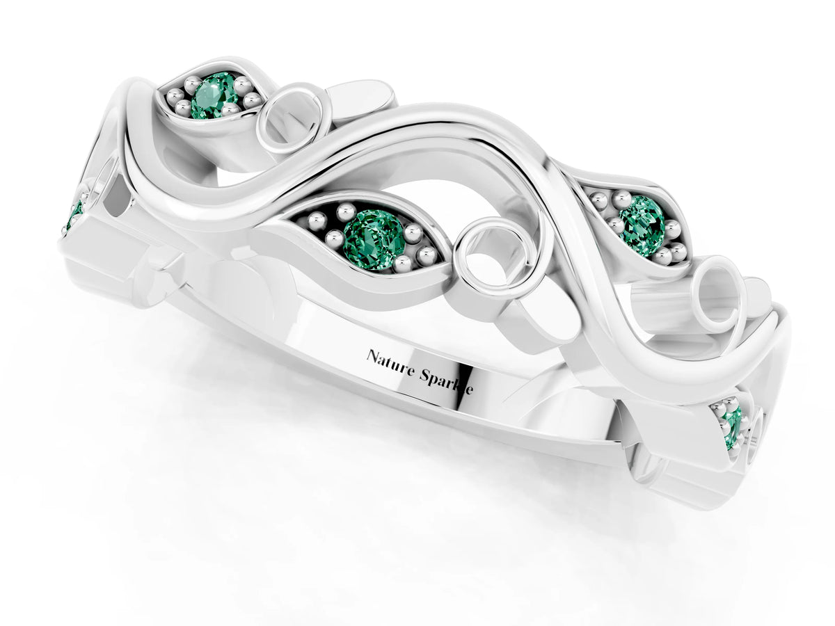Marquise Green Sapphire Vine Eternity Band in White gold with Bezel Setting_1