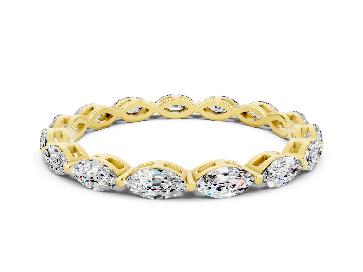 Marquise Moissanite Eternity Band in Yellow gold with U-Prong Setting