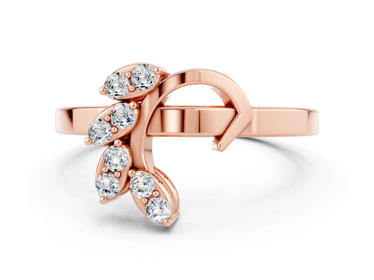 Marquise Moissanite Floral Cluster Bypass Ring in Rose gold with Prong Setting