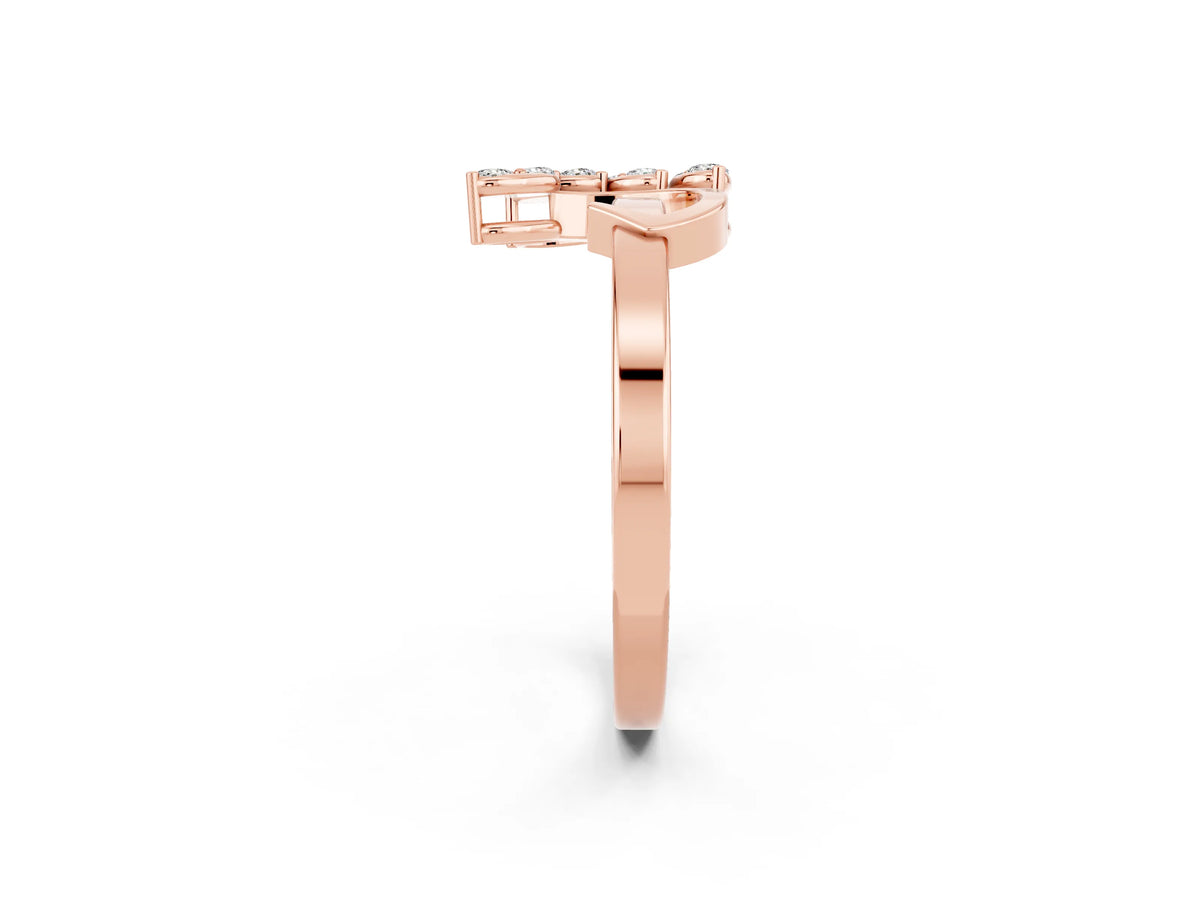 Marquise Moissanite Floral Cluster Bypass Ring in Rose gold with Prong Setting_2