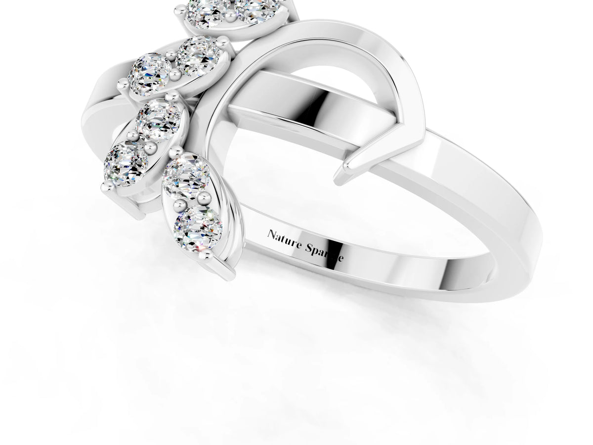 Marquise Moissanite Floral Cluster Bypass Ring in Silver with Prong Setting_1