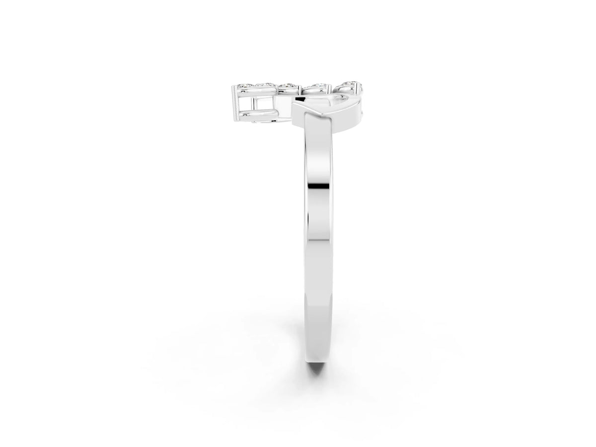 Marquise Moissanite Floral Cluster Bypass Ring in Silver with Prong Setting_2
