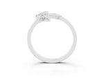 Marquise Moissanite Floral Cluster Bypass Ring in Silver with Prong Setting_3