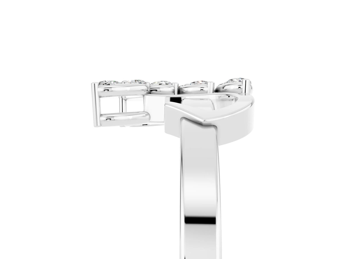Marquise Moissanite Floral Cluster Bypass Ring in Silver with Prong Setting_5