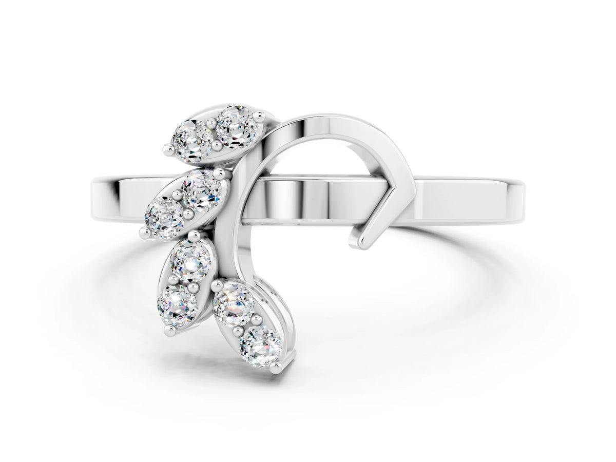 Marquise Moissanite Floral Cluster Bypass Ring in White gold with Prong Setting