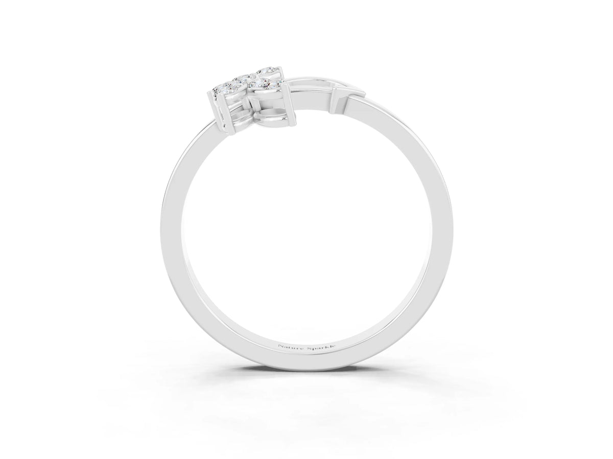 Marquise Moissanite Floral Cluster Bypass Ring in White gold with Prong Setting_3