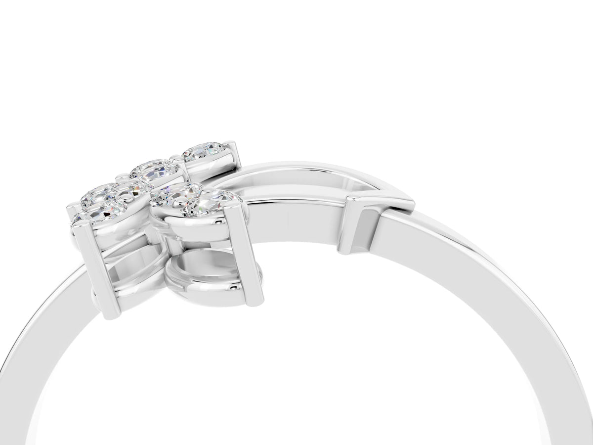 Marquise Moissanite Floral Cluster Bypass Ring in White gold with Prong Setting_4