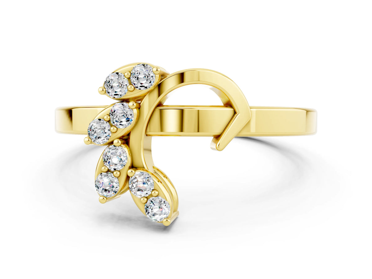 Marquise Moissanite Floral Cluster Bypass Ring in Yellow gold with Prong Setting