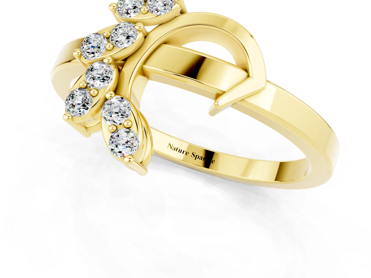 Marquise Moissanite Floral Cluster Bypass Ring in Yellow gold with Prong Setting_1