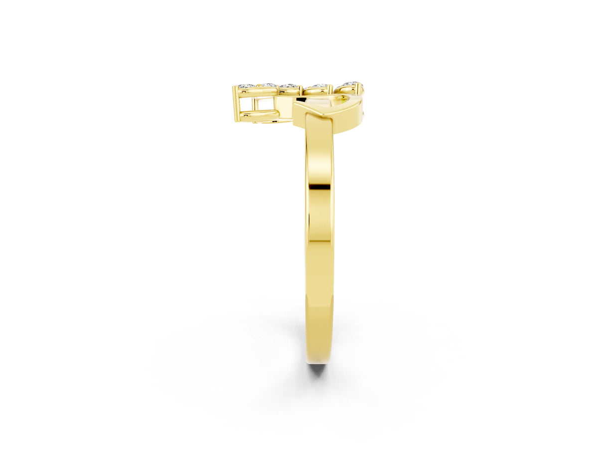 Marquise Moissanite Floral Cluster Bypass Ring in Yellow gold with Prong Setting_2