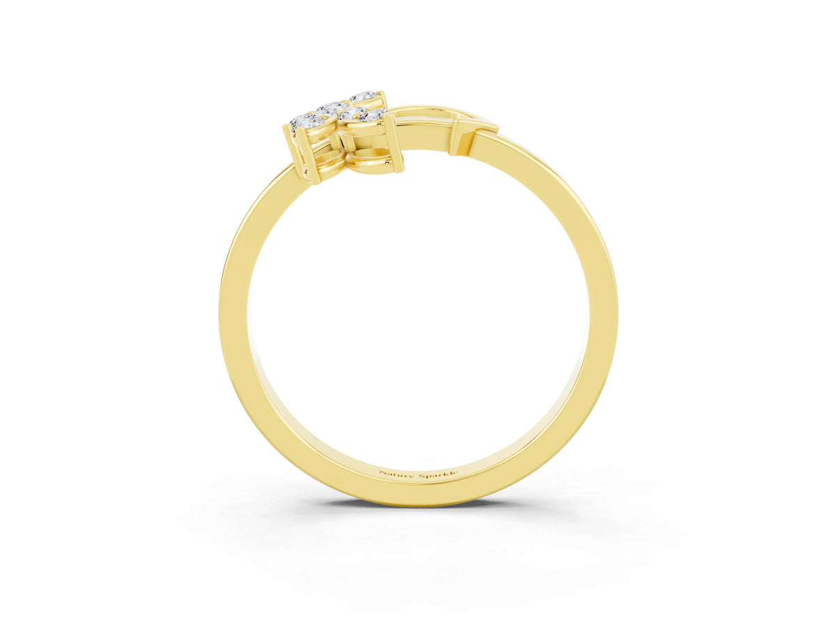 Marquise Moissanite Floral Cluster Bypass Ring in Yellow gold with Prong Setting_3